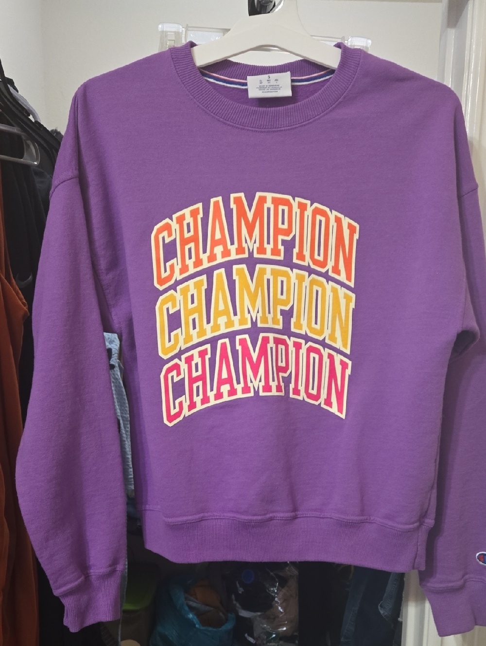 Champion Purple Crewneck with Tri-Color Logo